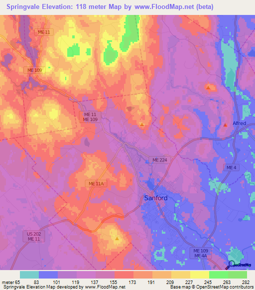 Springvale,US Elevation Map