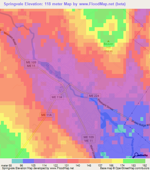 Springvale,US Elevation Map