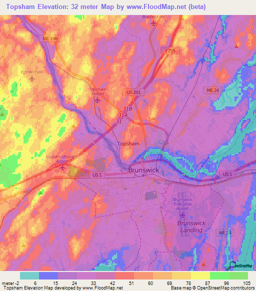 Topsham,US Elevation Map