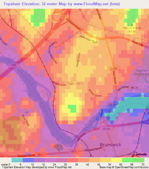 Topsham,US Elevation Map