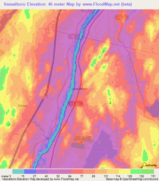 Vassalboro,US Elevation Map