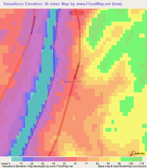 Vassalboro,US Elevation Map