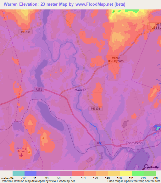 Warren,US Elevation Map