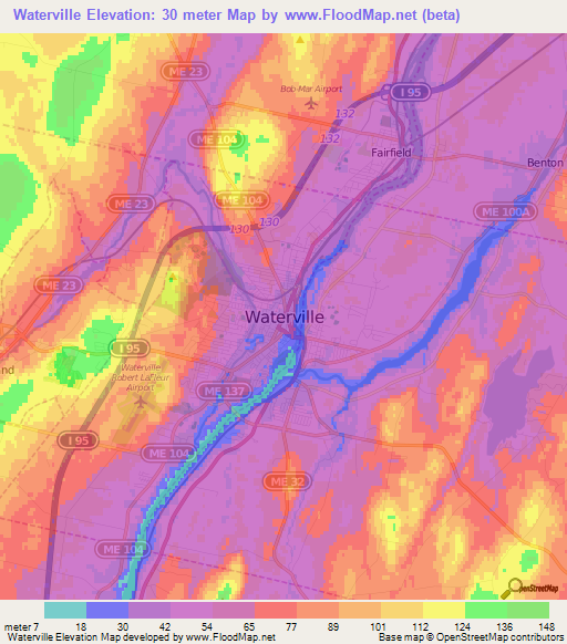 Waterville,US Elevation Map