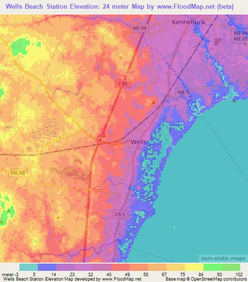 Wells Beach Station,US Elevation Map