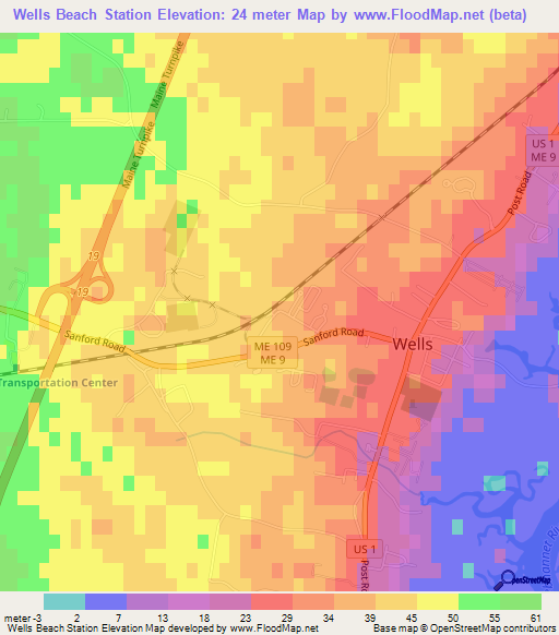 Wells Beach Station,US Elevation Map