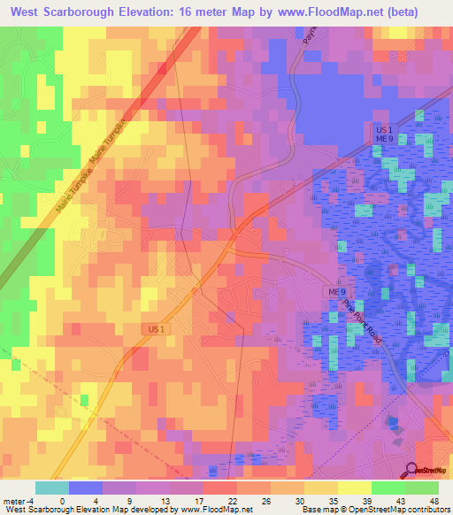 West Scarborough,US Elevation Map