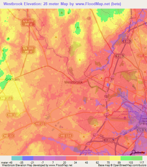 Westbrook,US Elevation Map