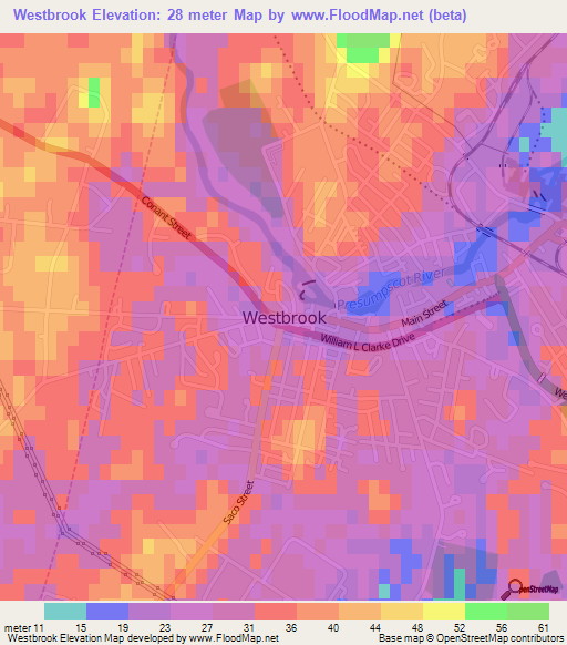 Westbrook,US Elevation Map