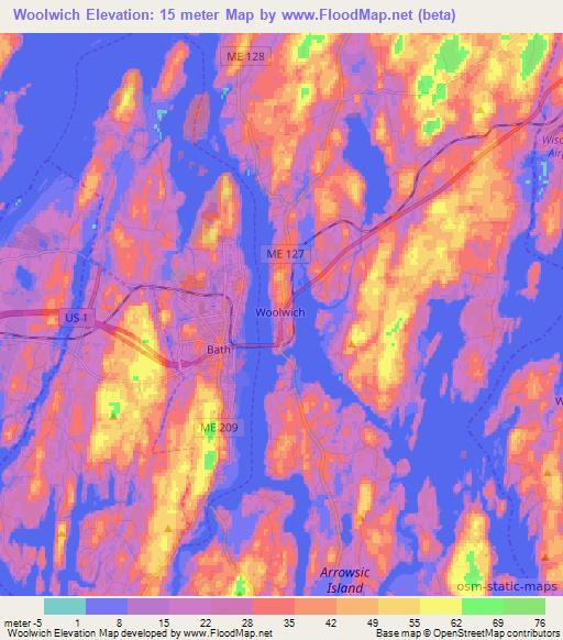 Woolwich,US Elevation Map