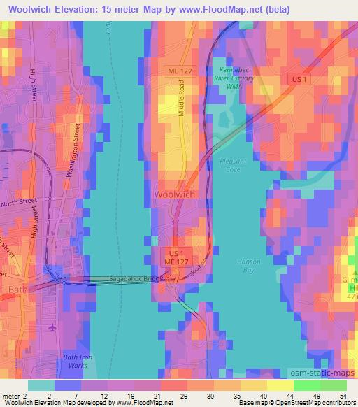 Woolwich,US Elevation Map