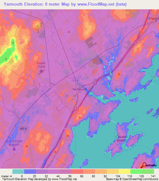 Yarmouth,US Elevation Map