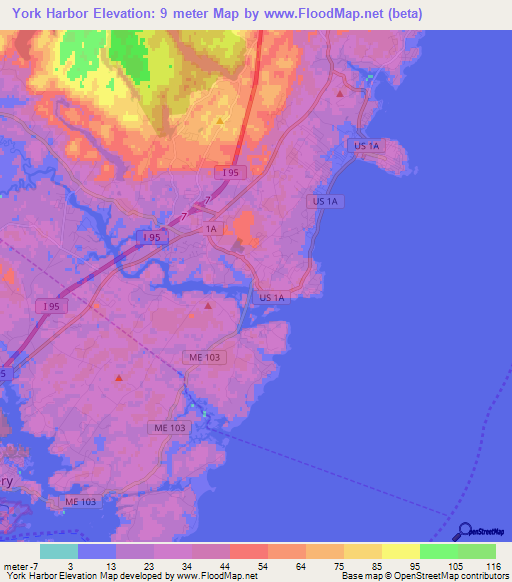 York Harbor,US Elevation Map