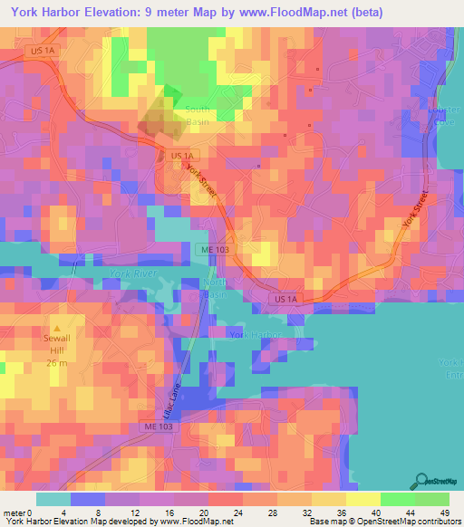 York Harbor,US Elevation Map