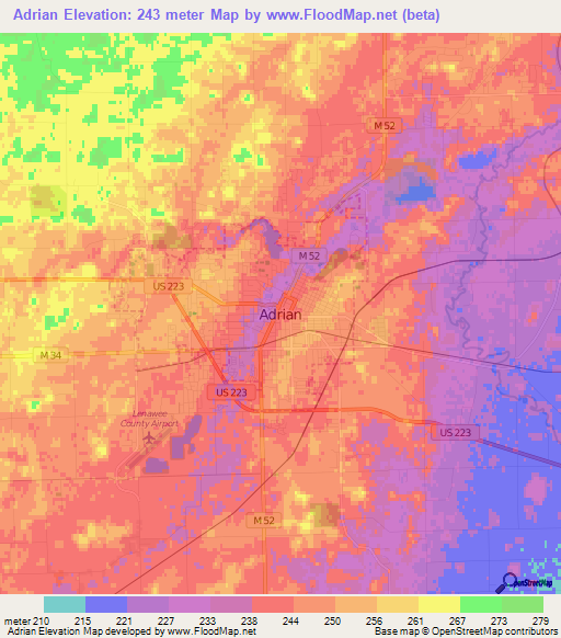 Adrian,US Elevation Map