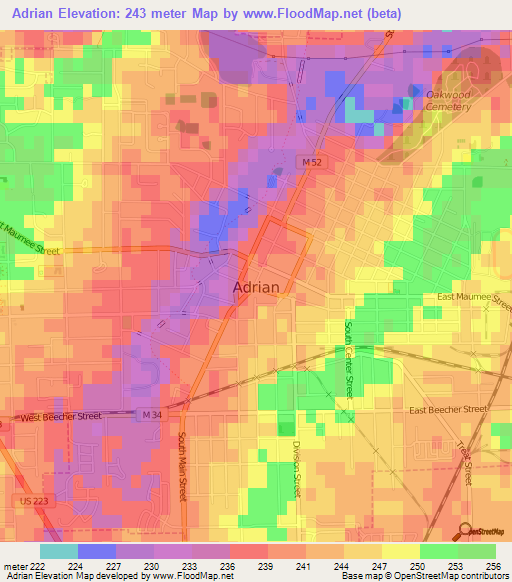 Adrian,US Elevation Map