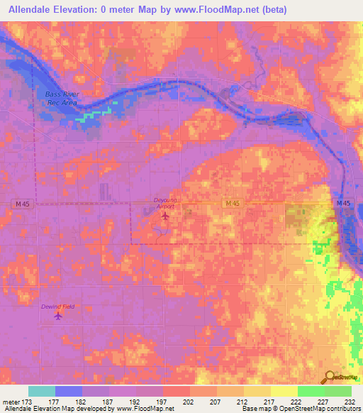 Allendale,US Elevation Map