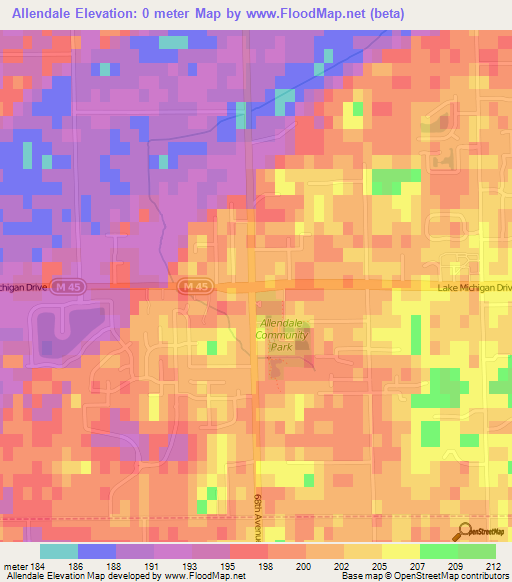 Allendale,US Elevation Map