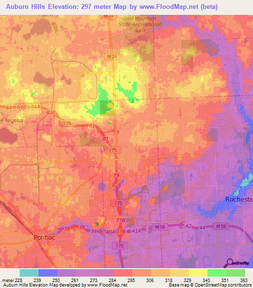 Auburn Hills,US Elevation Map