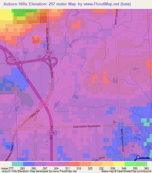 Auburn Hills,US Elevation Map