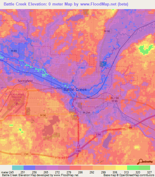 Battle Creek,US Elevation Map