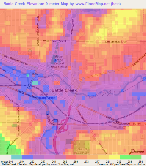 Battle Creek,US Elevation Map