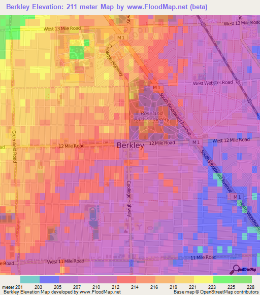 Berkley,US Elevation Map