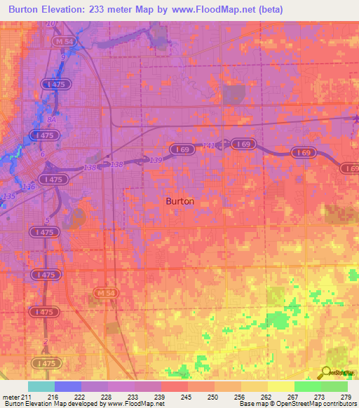 Burton,US Elevation Map