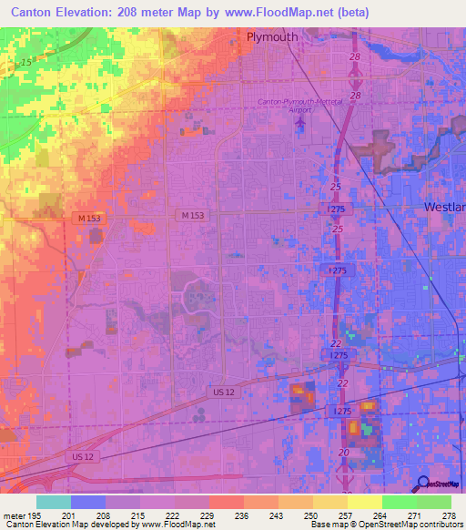 Canton,US Elevation Map