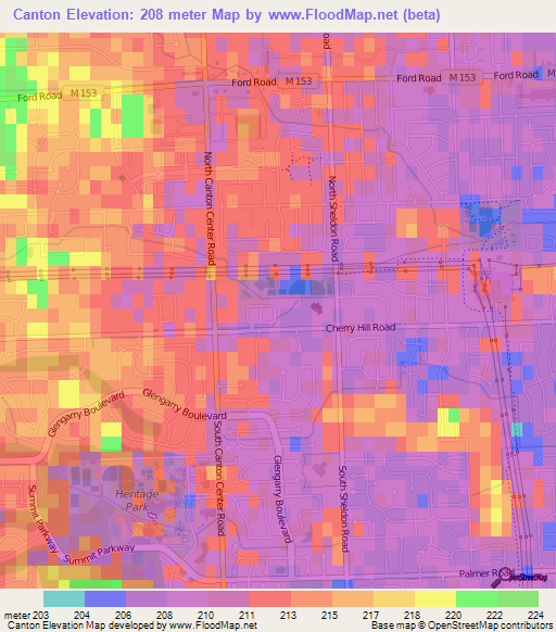 Canton,US Elevation Map