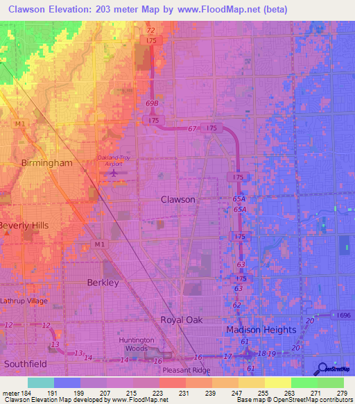 Clawson,US Elevation Map