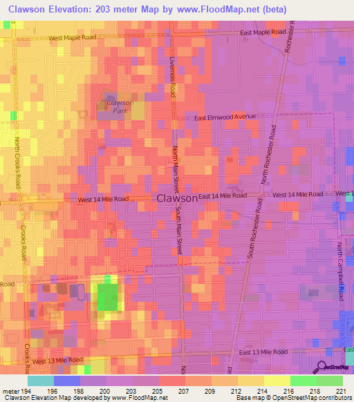 Clawson,US Elevation Map