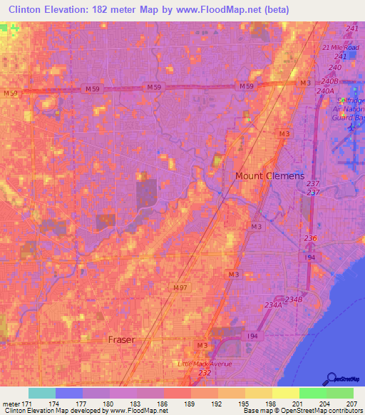 Clinton,US Elevation Map