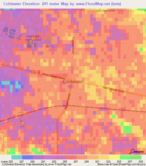 Coldwater,US Elevation Map