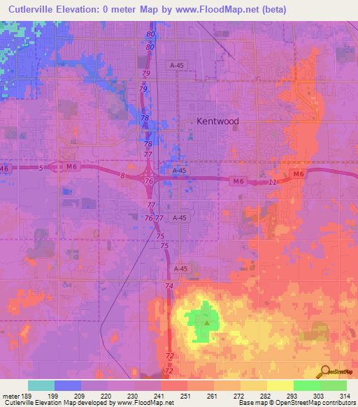 Cutlerville,US Elevation Map