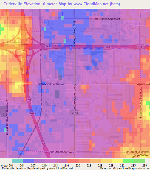 Cutlerville,US Elevation Map