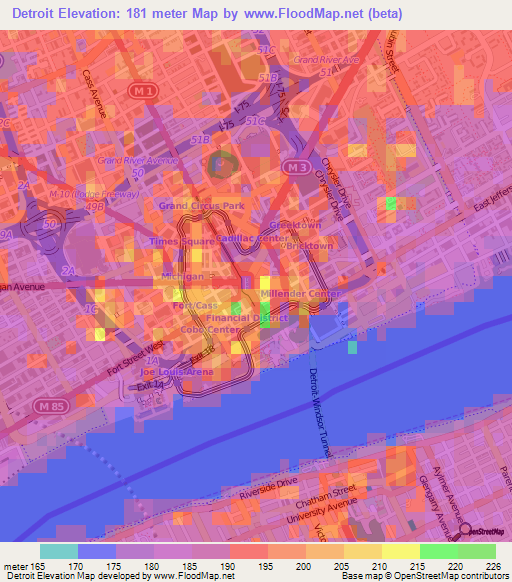 Detroit,US Elevation Map