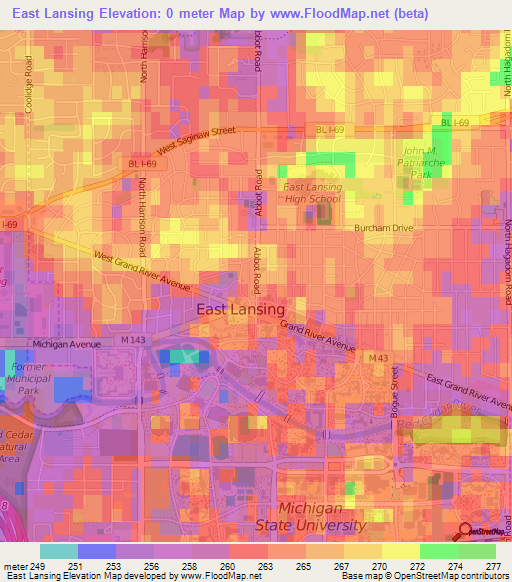 East Lansing,US Elevation Map