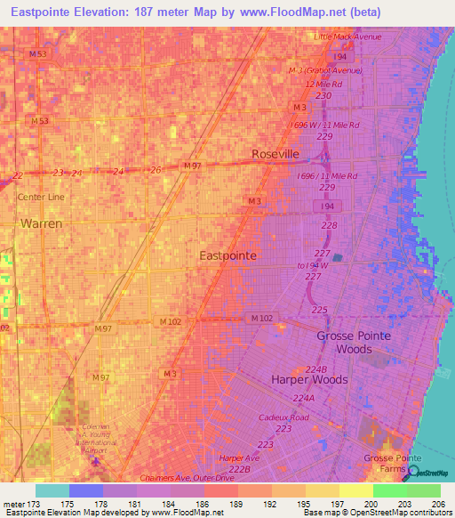 Eastpointe,US Elevation Map