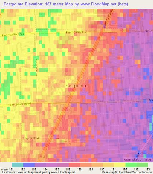 Eastpointe,US Elevation Map