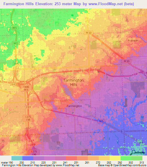 Farmington Hills,US Elevation Map