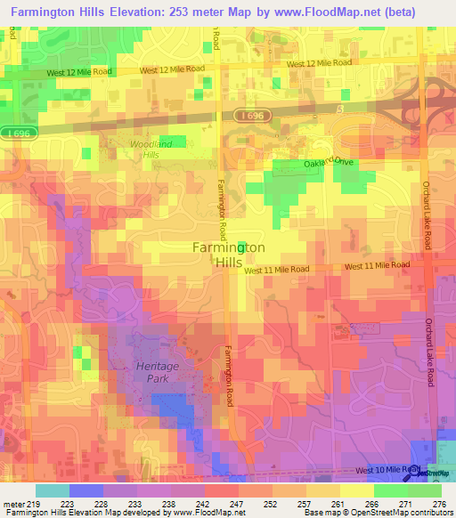 Farmington Hills,US Elevation Map