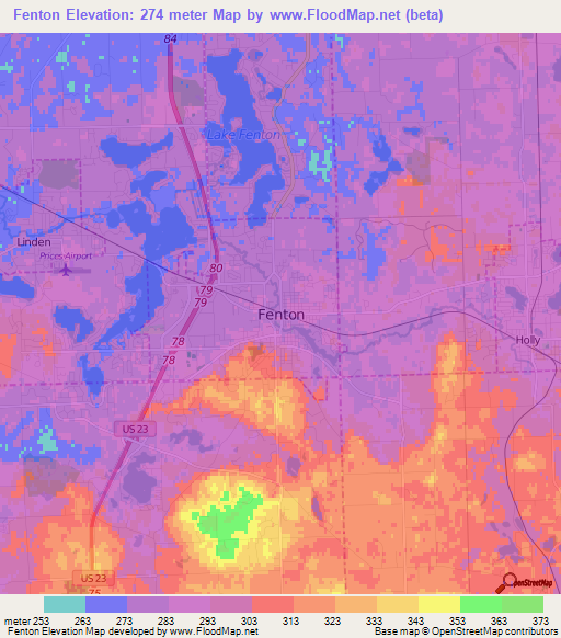 Fenton,US Elevation Map