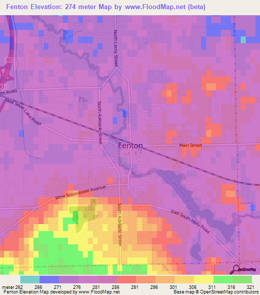 Fenton,US Elevation Map