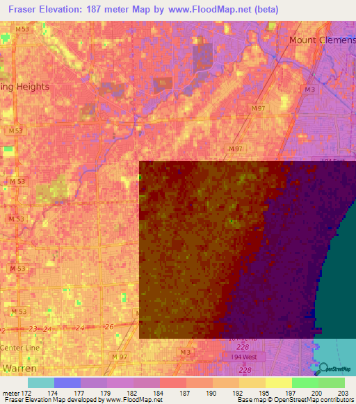 Fraser,US Elevation Map