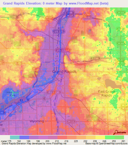 Grand Rapids,US Elevation Map