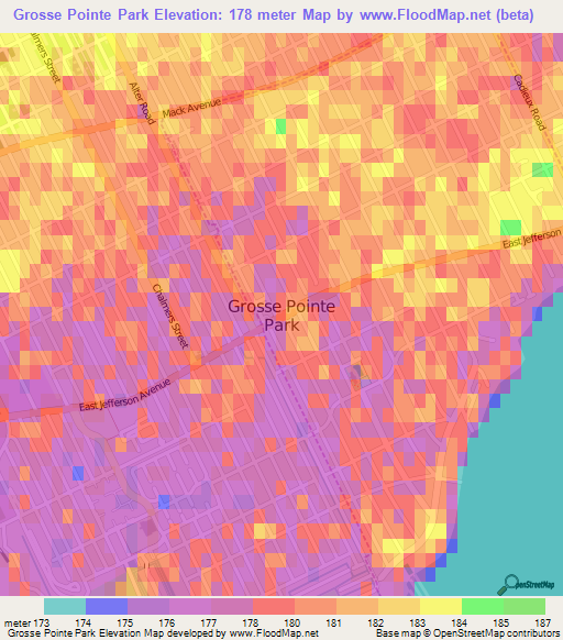 Grosse Pointe Park,US Elevation Map