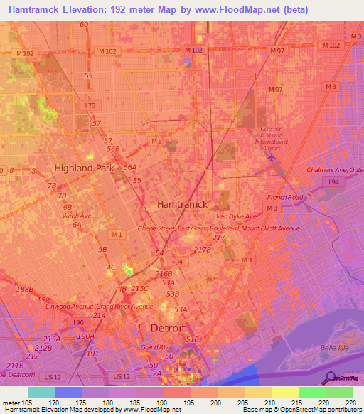 Hamtramck,US Elevation Map