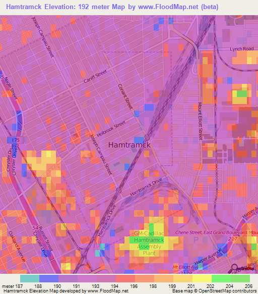 Hamtramck,US Elevation Map