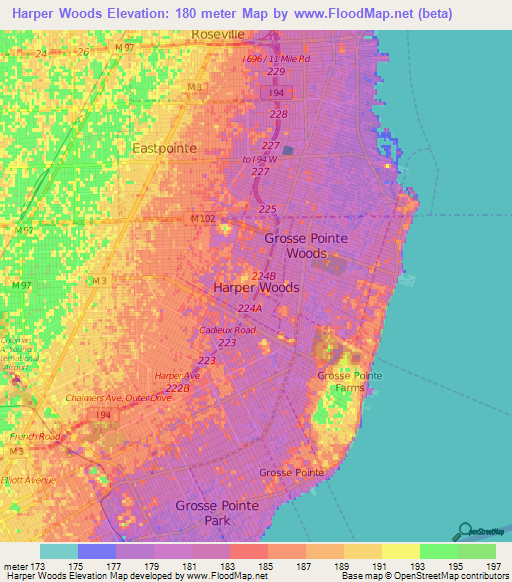 Harper Woods,US Elevation Map